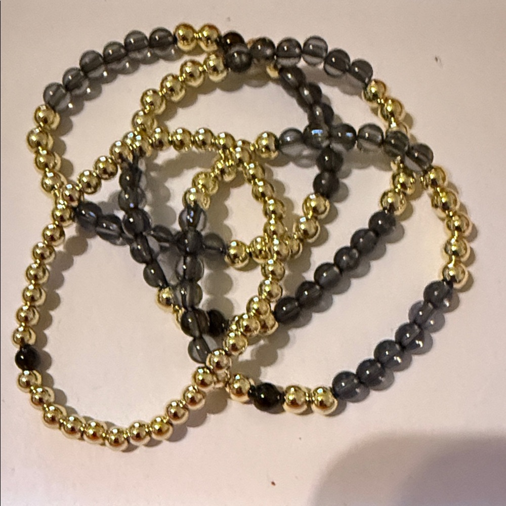 Allie Bess Gold, Black, Ink Beaded Stretch Bracelet Set of 4
